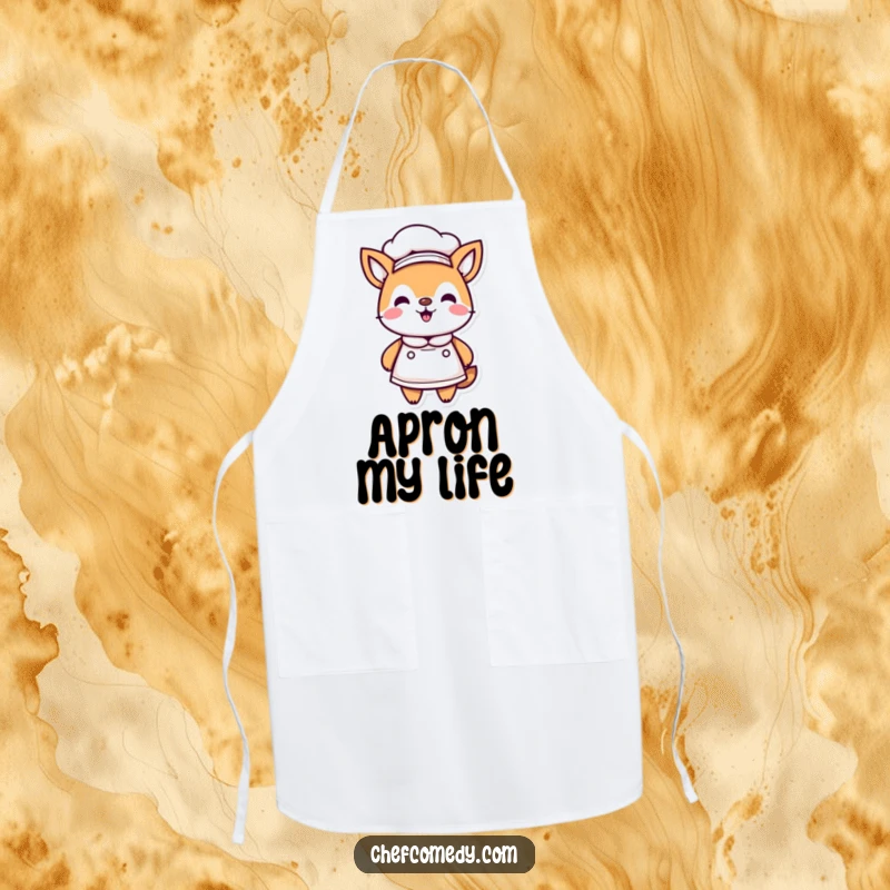 Funny Kawaii Animal Chef Apron, proudly wearing a chef hat and apron, ideal for cooking and adding humorous flair to kitchen attire.