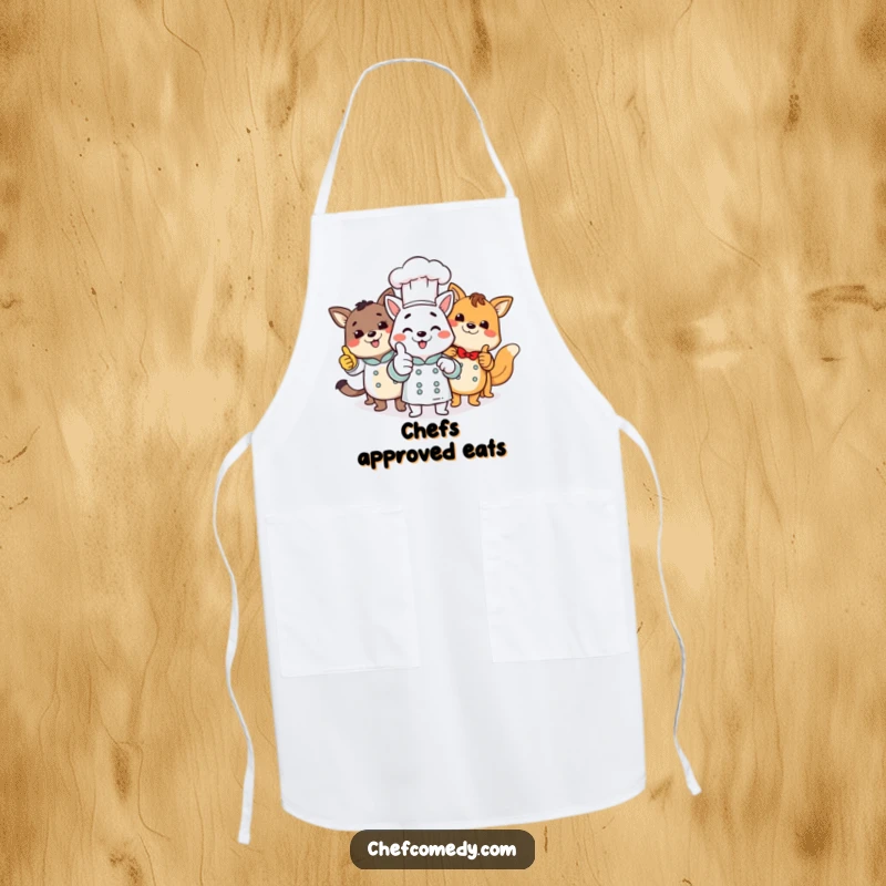 Funny group of animal chefs in chef attire giving a thumbs up, depicted on a protective and stylish cooking apron.
