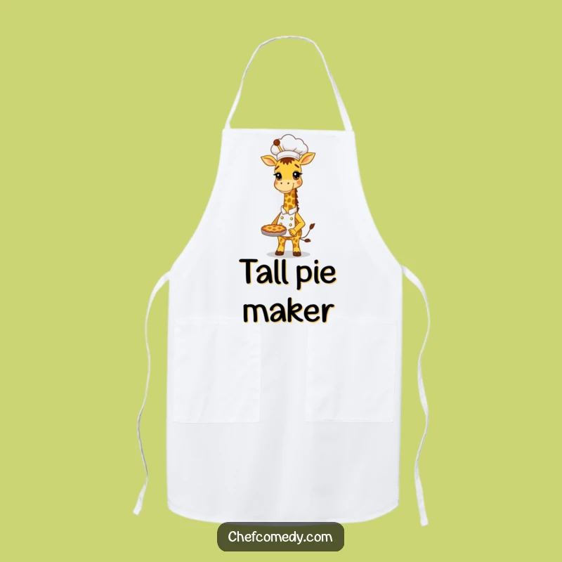 Funny Giraffe Chef Apron: Tall Baker Proudly Holding Pie, Kitchen Humor Gift