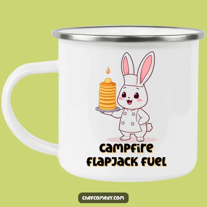 Adventure-Ready Funny Bunny Chef Camping Mug: Kawaii Pancakes for the Trail