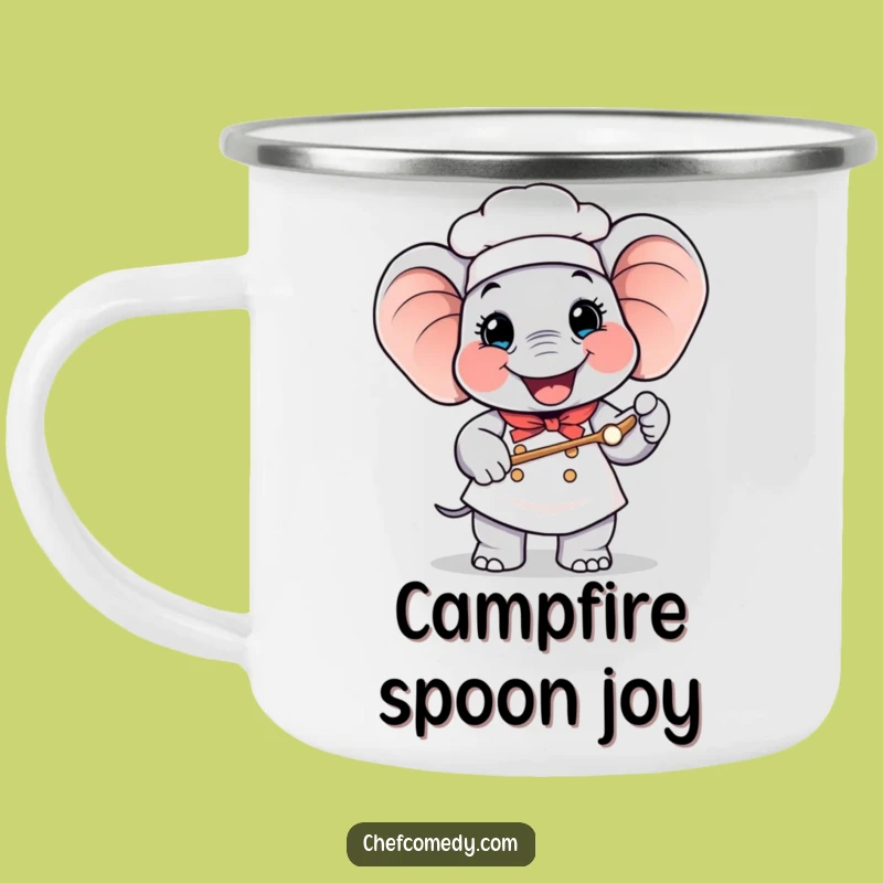 Funny Elephant Chef Camping Mug: Happy Baker Holding Giant Spoon, Outdoor Humor Gift