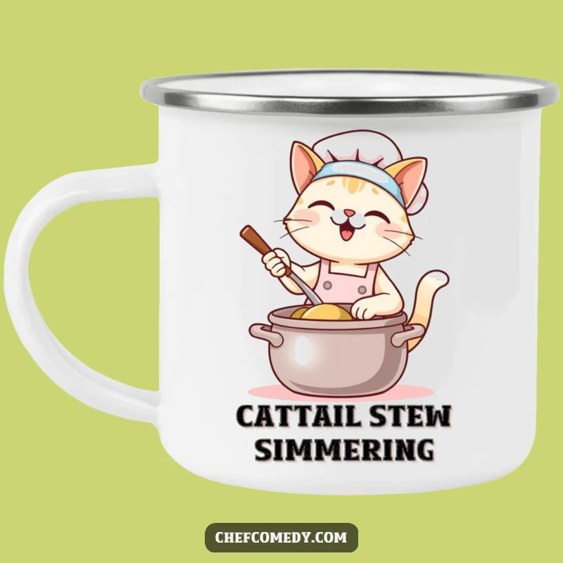 Funny Kawaii Cat Chef Camping Mug - Giant Pot Stirring - Adorable Outdoor Drinkware