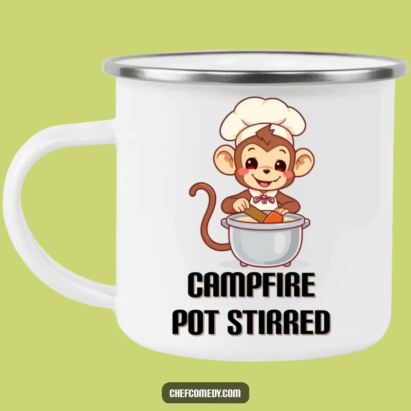 Funny Monkey Chef Camping Mug: Playful Stirrer of Pot, Outdoor Primate Humor