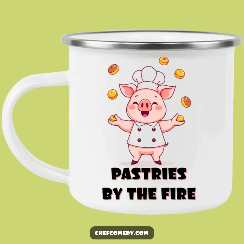 Funny Kawaii Pig Chef Camping Mug: Pastry Juggling Adventure Drinkware