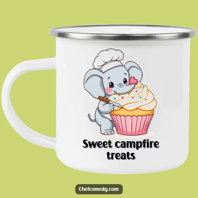 Funny Elephant Chef Cupcake Mug - Outdoor Dessert Gift for Campers