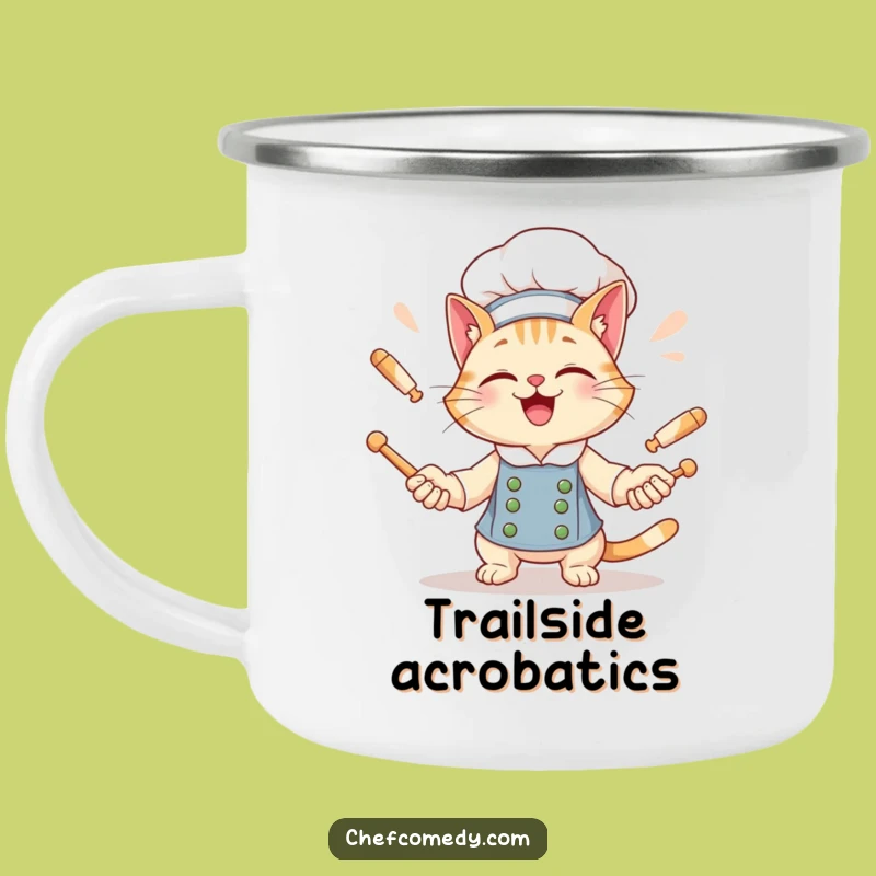 Funny Cat Chef Camping Mug: Durable Mug with Cat Juggler for Outdoors