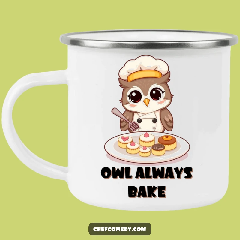 Wise Owl Chef Camping Mug: Enjoy Coffee with Culinary Comedy Outdoors