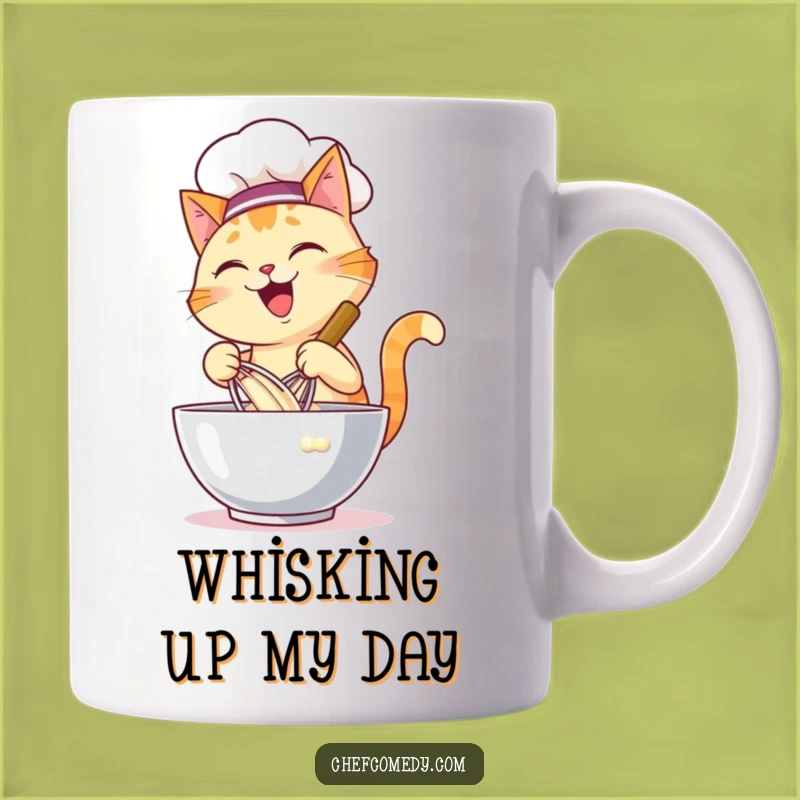 Funny Cat Chef Whisking Mug - Energetic Baker Kitty Gift