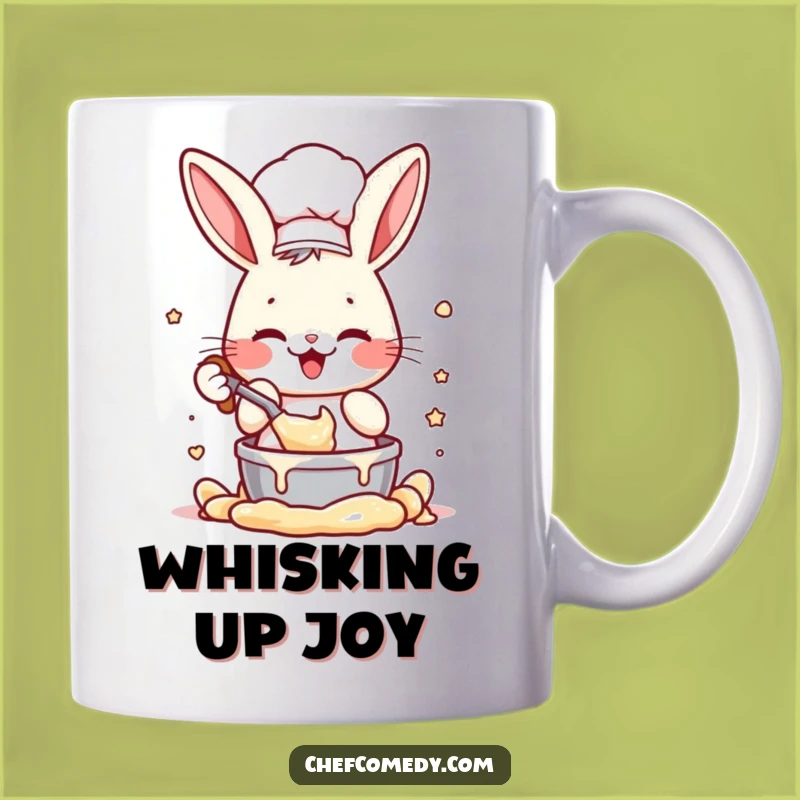 Funny Rabbit Chef Mug: Enthusiastic Batter Mixing Character, Perfect Funny Gift for Bakers