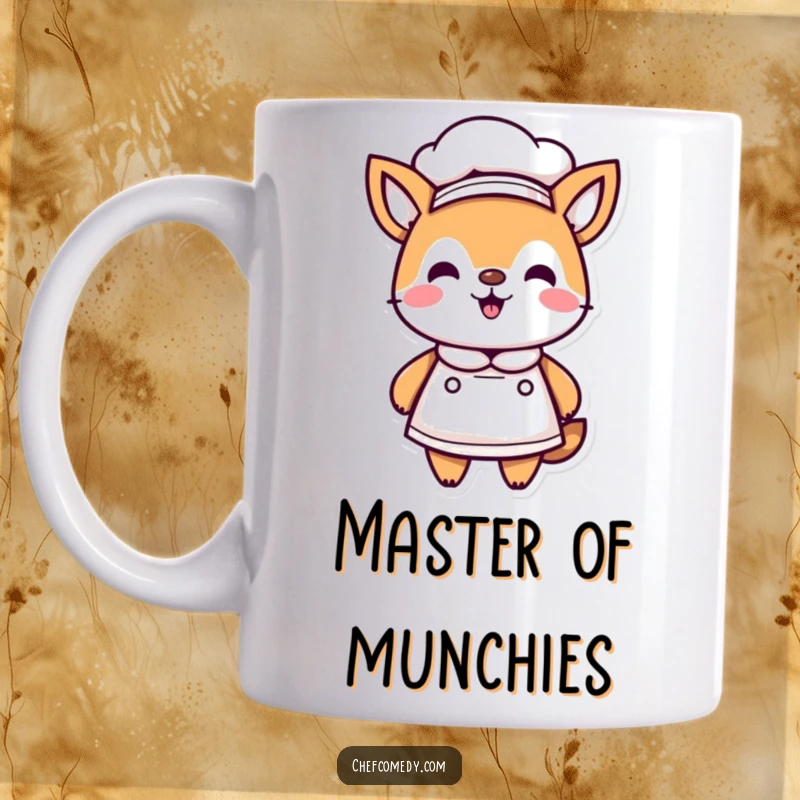 Funny Kawaii Animal Chef Mug, proudly wearing a chef hat and apron, embodying culinary passion and humorous kitchen spirit.