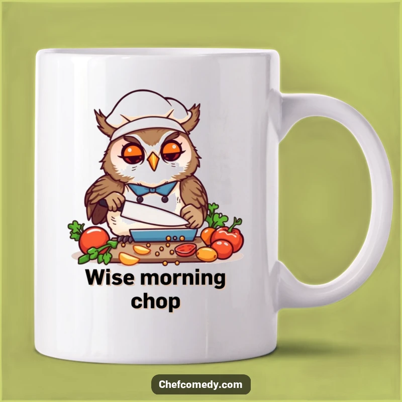 Funny Kawaii Owl Chef Chopping Mug, A Wise and Humorous Gift for Kitchen Wizards