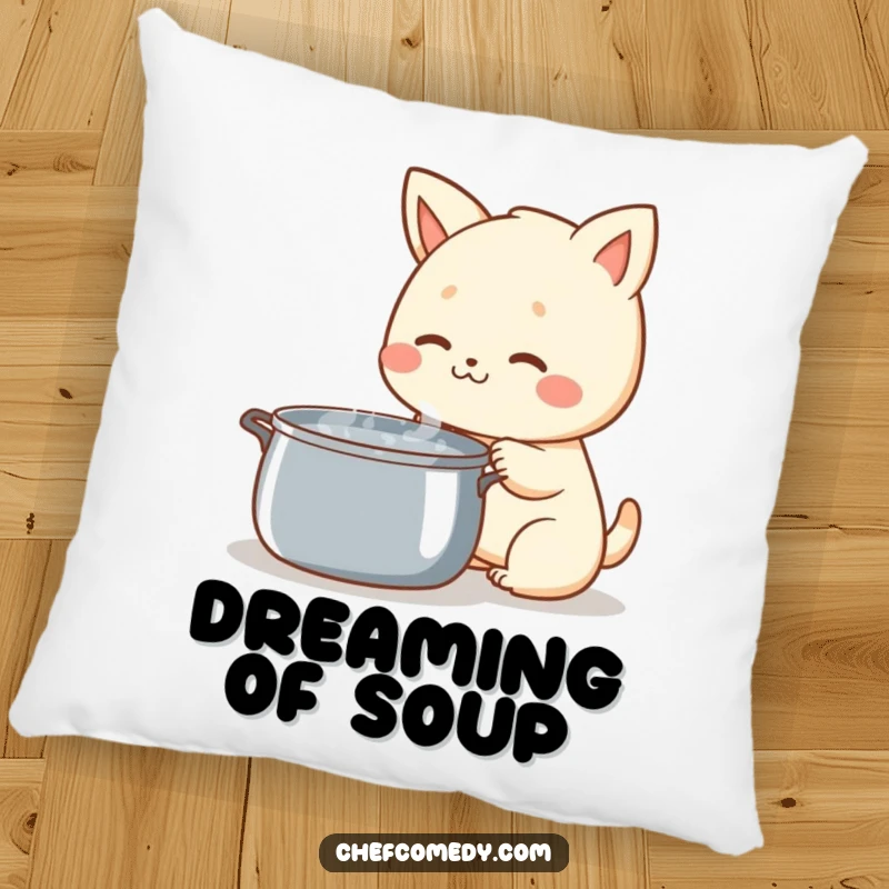 Funny Kawaii Animal Pillow, with a happy expression sniffing a steaming pot, ideal for cozy, humorous, and decorative purposes.