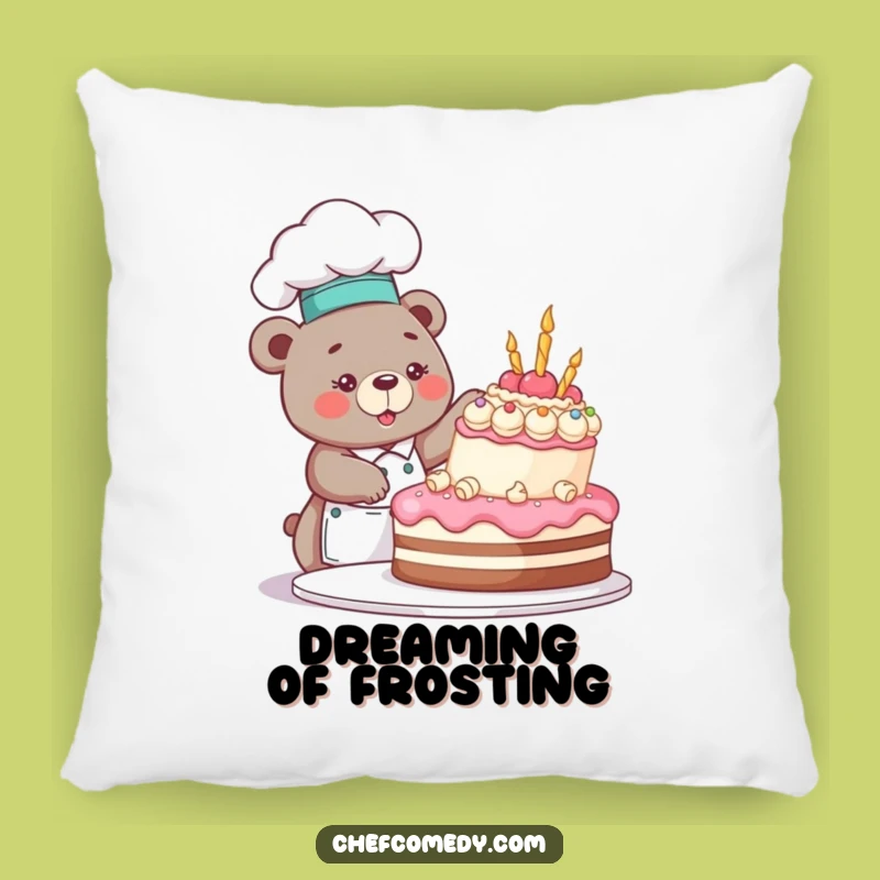 Funny Bear Chef Pillow: Comfy Couch Cushion with Hilarious Cake Decorating