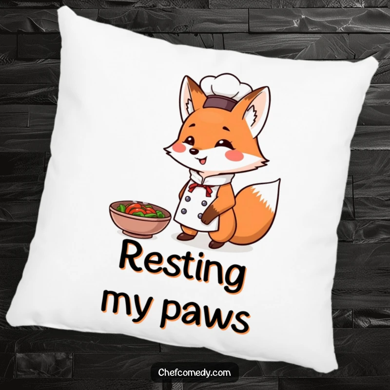 Funny Fox Chef Pillow: A soft pillow featuring a triumphant fox chef presenting a steaming dish, combining comfort and culinary flair.