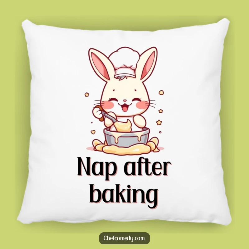 Funny Rabbit Chef Pillow: Energetic Batter Mixing Character, Comfy Funny Gift for Bakers