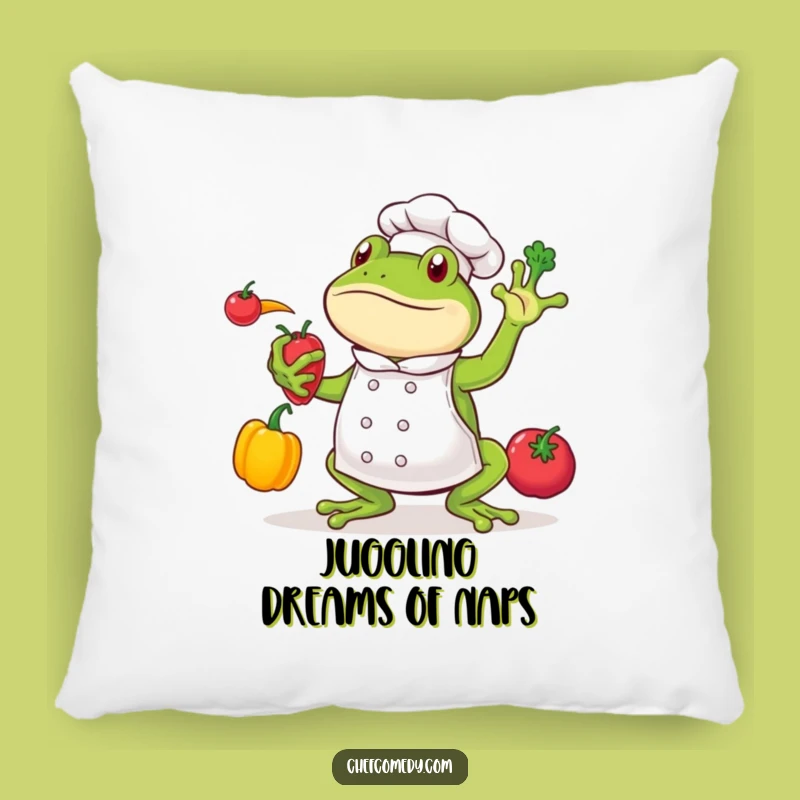 Funny Frog Chef Pillow: Comfy Cushion with Whimsical Juggling Design