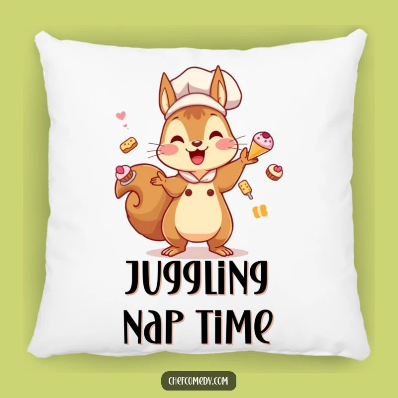 Funny Kawaii Squirrel Chef Pillow: Cozy Comfort with a Juggling Theme, Perfect Gift!