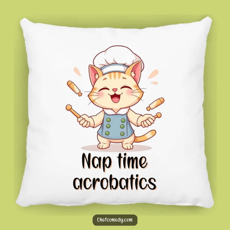 Funny Cat Chef Pillow: Cozy Cushion with Giggling Cat Juggler
