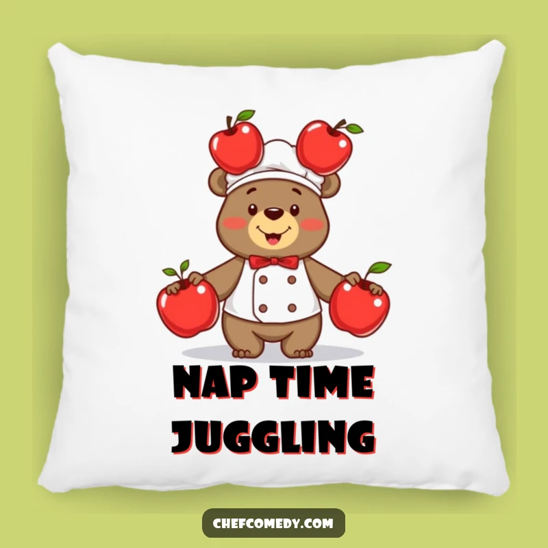 Funny Bear Chef Juggling Apples Pillow - Cozy & Hilarious Decor Gift
