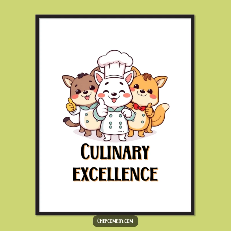 Funny Animal Chefs Digital Art: Group Thumbs Up Print for Walls