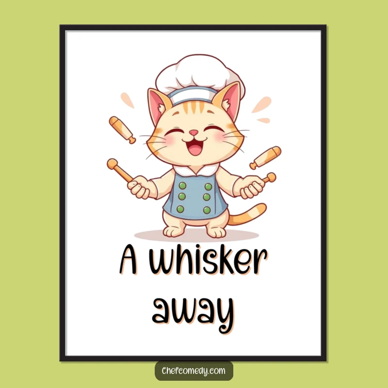 Funny Cat Chef Digital Art: Giggling Cat Juggles Rolling Pins, Instant Download