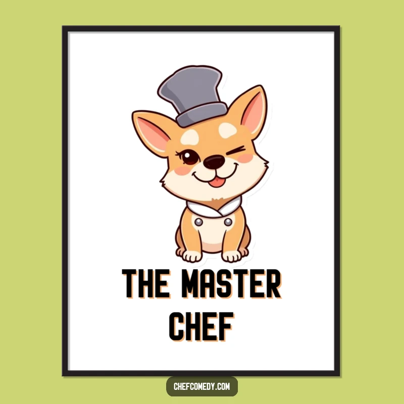 Funny Dog Chef Digital Art: Winking Dog with Tall Hat, Instant Download