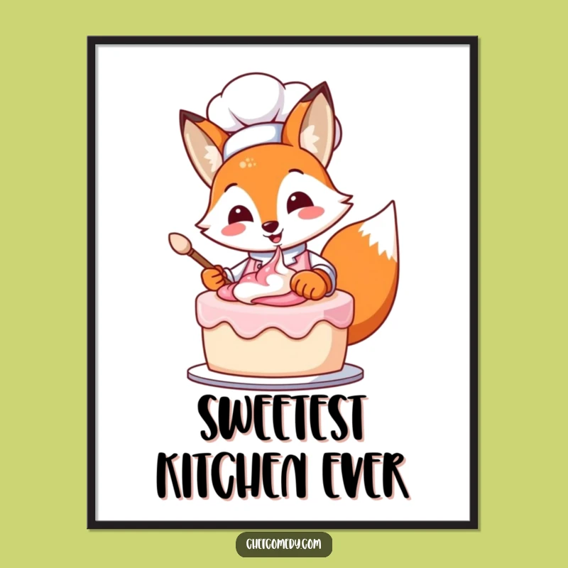 Funny Fox Chef Frosting Cake Digital Art Print: Instant Culinary Cheer