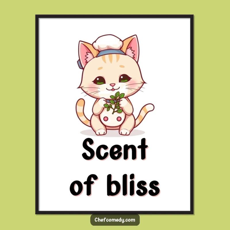 Funny Kawaii Cat Chef Digital Art: Bring Aromatic Feline Joy to Your Walls