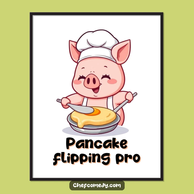 Funny Kawaii Pig Chef Digital Art: Kitchen Art with Concentrated Glee