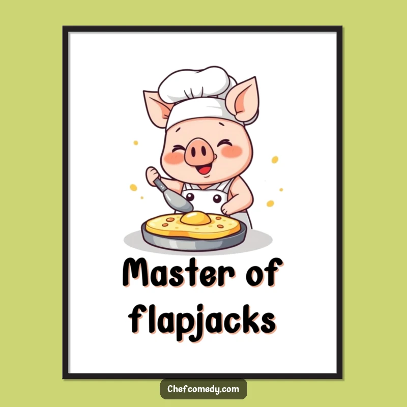 Funny Kawaii Pig Chef Digital Art Print: Happy Pancake Flip, Instant Kitchen Decor