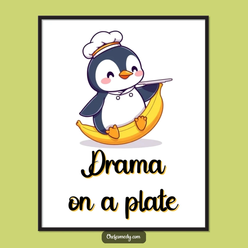 Funny Penguin Chef Digital Art: Slipping Chef Print, Instant Download Funny Giftable Decor