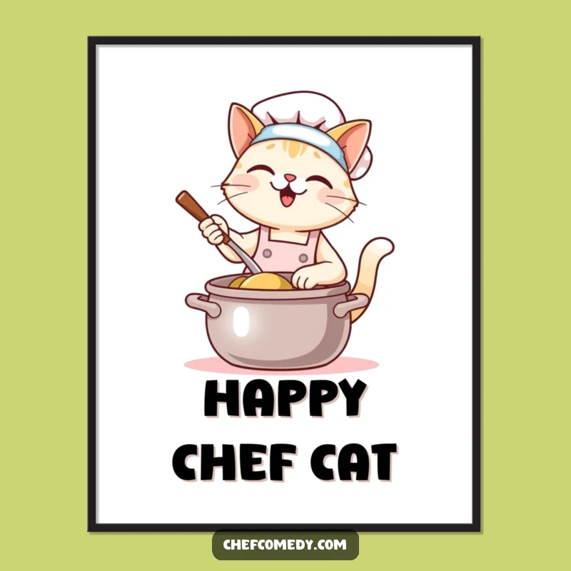 Funny Kawaii Cat Chef Digital Print - Giant Pot Stirring - Instant Adorable Art