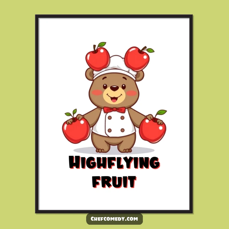 Funny Bear Chef Juggling Apples Digital Art - Instant Humorous Decor Gift