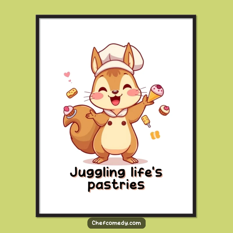 Funny Kawaii Squirrel Chef Digital Art Print: Instant Playfulness for Your Walls, Hilarious Gift!