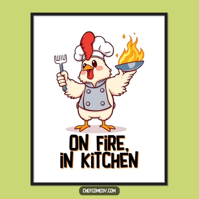 Funny Flaming Chicken Chef Digital Print - Instant Vibrant Wall Art