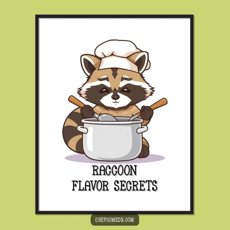 Funny Raccoon Chef Stirring Pot Digital Art Print: Instant Kitchen Humor