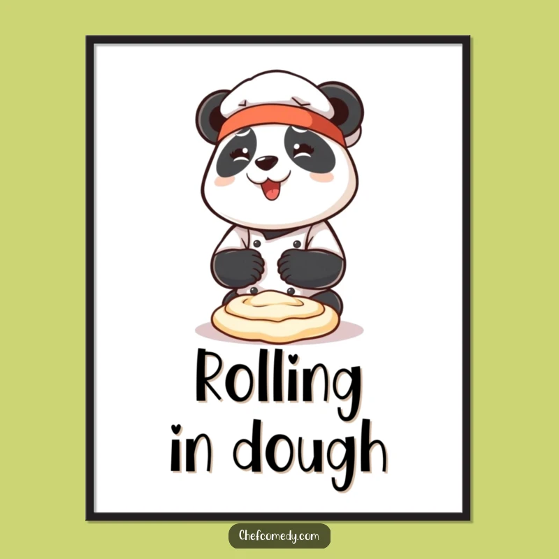 Funny Panda Chef Digital Art Print: Joyful Kneading, Instant Kitchen Decor