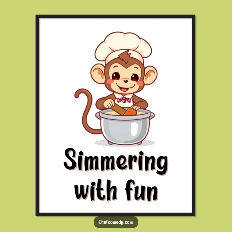 Funny Monkey Chef Digital Art: Playful Stirrer of Pot, Instant Download Art