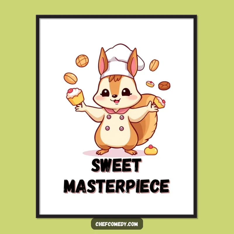 Funny Kawaii Squirrel Chef Digital Art: Hilarious Juggling Pastries for Instant Fun