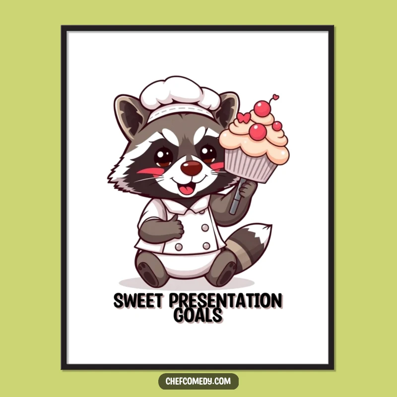 Funny Kawaii Raccoon Chef Digital Art Print: Instant Sweetness for Your Walls, Hilarious Gift!