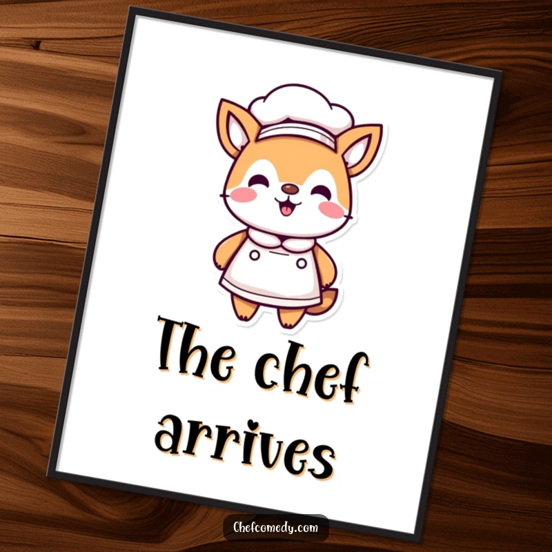 Funny Kawaii Animal Chef Digital Art Print, proudly wearing a chef hat and apron, perfect for humorous and charming kitchen decor.