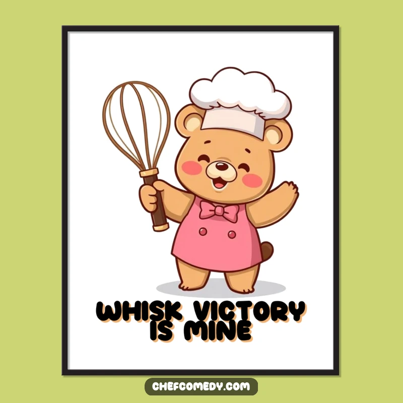 Funny Kawaii Bear Chef Digital Art: Bring Victorious Joy to Your Walls