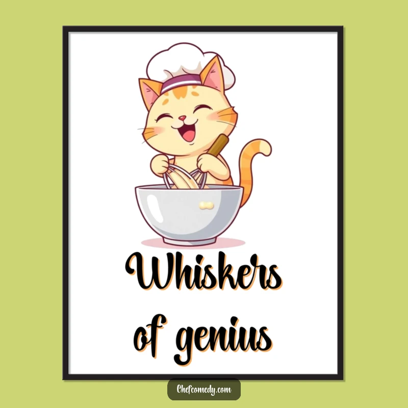 Funny Cat Chef Digital Print - Energetic Baker Kitty Art