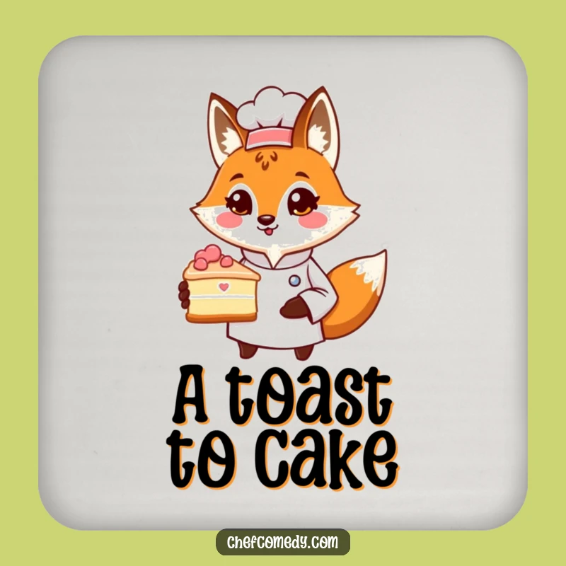 Funny Fox Chef Coaster: Proud Cake Presenting Character, Chic Funny Gift for Tables