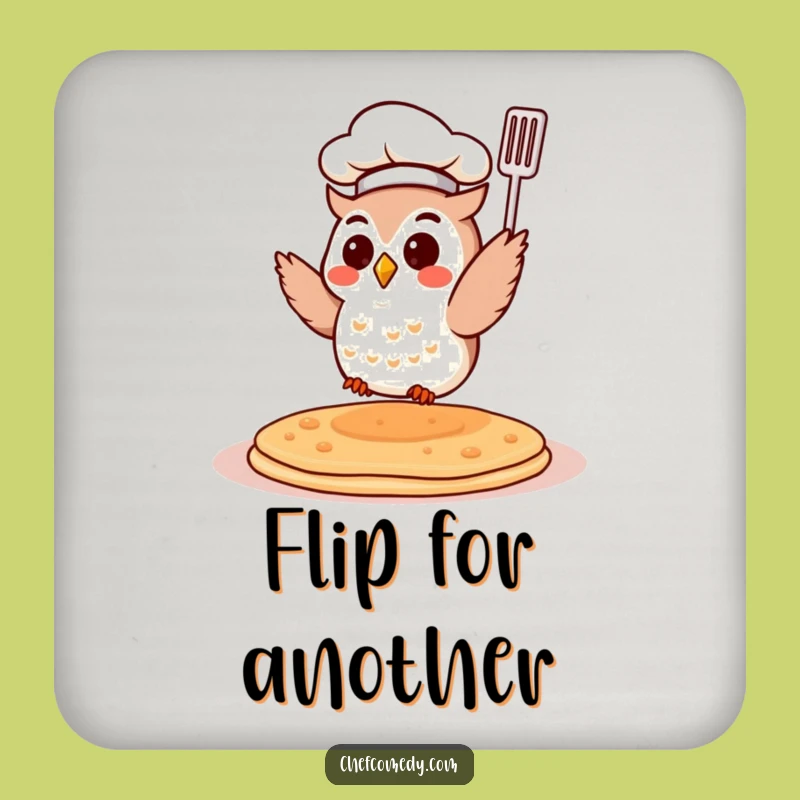 Funny Chef Owl Coaster - Pancake Flipping - Whimsical Drink Protector