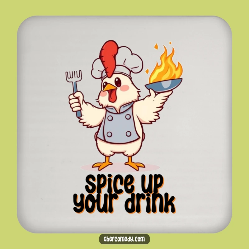 Funny Flaming Chicken Chef Coaster - Protect Surfaces with Flair