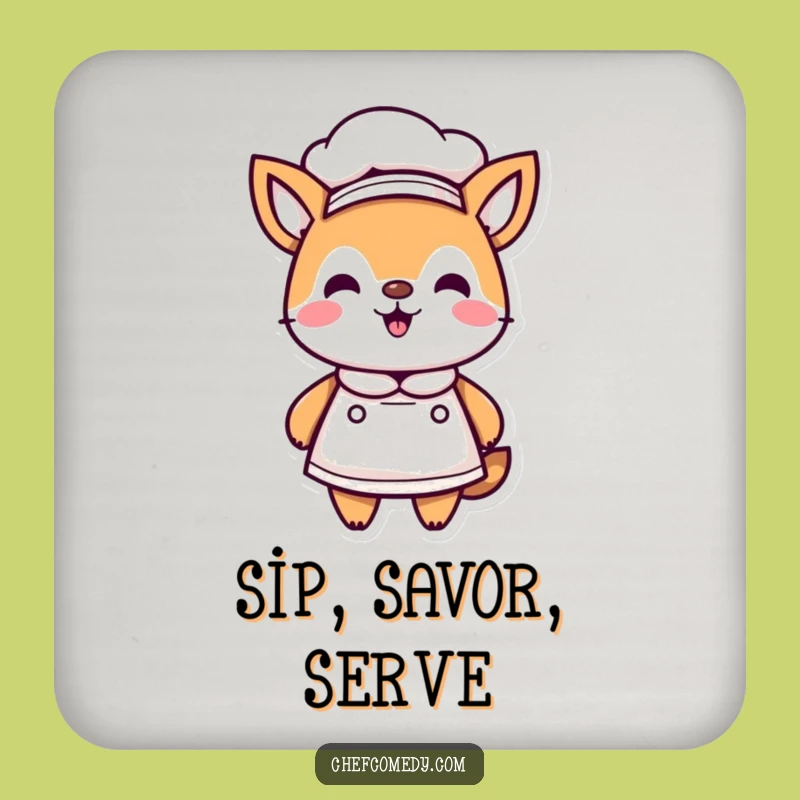 Funny Kawaii Chef Coaster - Humorous Gift for Kitchen Tables