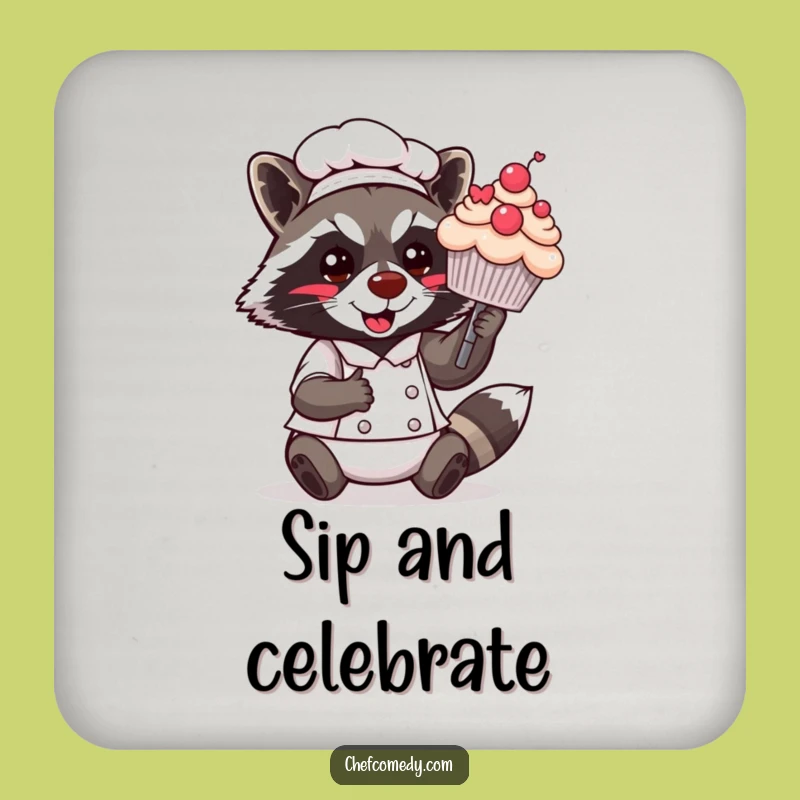 Funny Kawaii Raccoon Chef Drink Coaster: Protect Surfaces with Sweet Charm, Great Gift!
