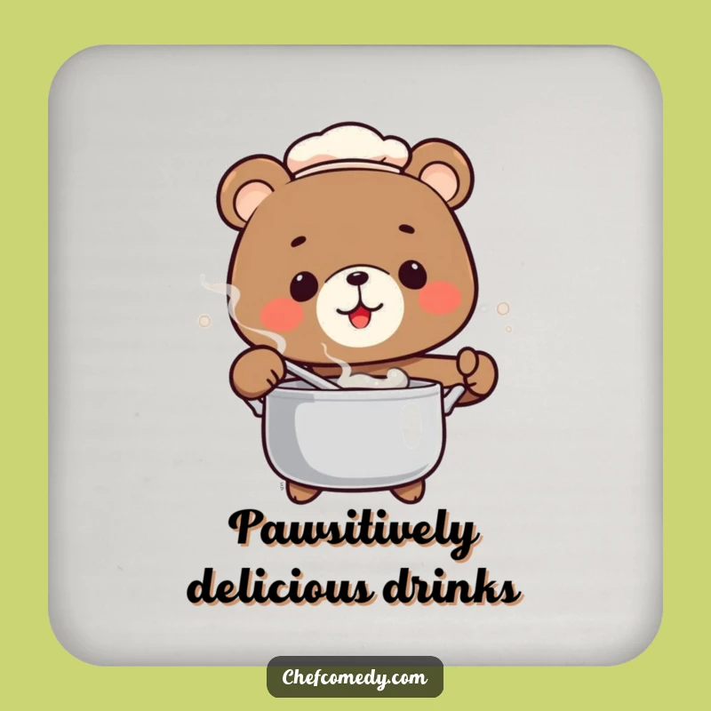 Funny Bear Chef Coasters: Protect Surfaces with Culinary Humor, Gift Set!