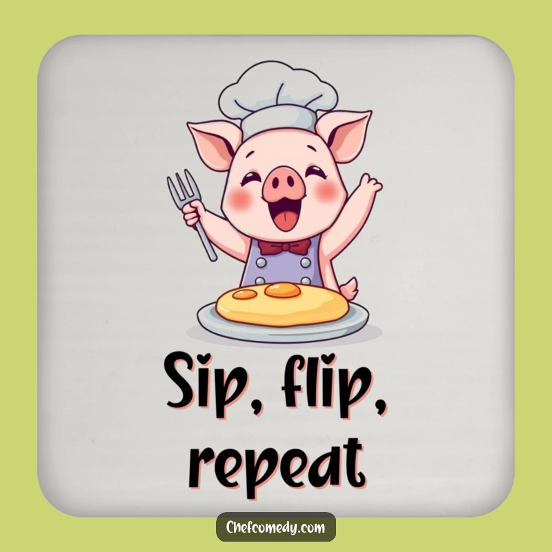 Funny Pig Chef Pancake Coaster: Protect Surfaces, Breakfast Joy, Perfect Funny Gift